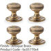 4 PACK SOLID BRASS Classic Ringed Mortice Door Knob Antique Brass 50mm Diameter 1