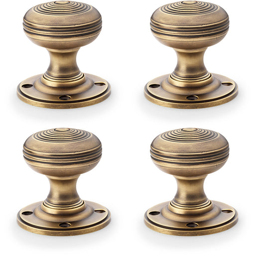 4 PACK SOLID BRASS Classic Ringed Mortice Door Knob Antique Brass 50mm Diameter