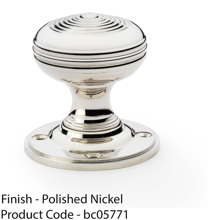 SOLID BRASS Classic Ringed Mortice Door Knob - Polished Nickel 50mm Diameter 1