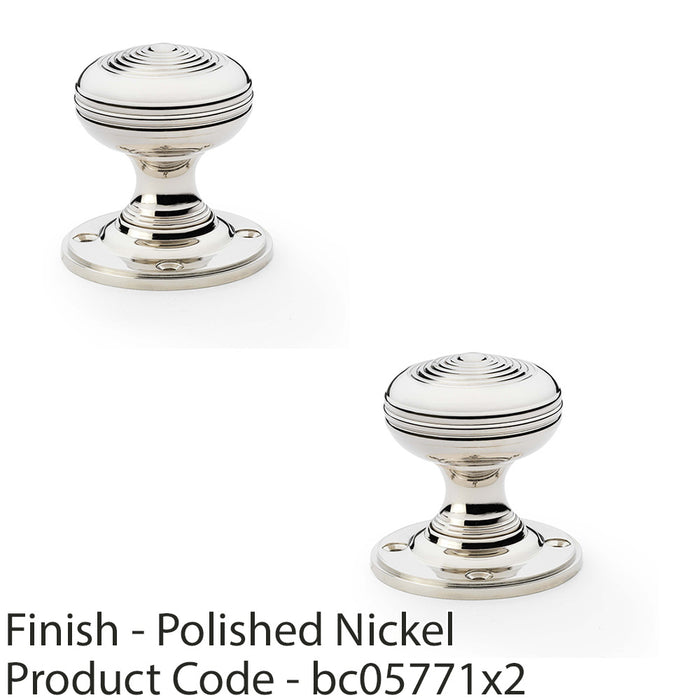 2x SOLID BRASS Classic Ringed Mortice Door Knob Polished Nickel 50mm Diameter 1