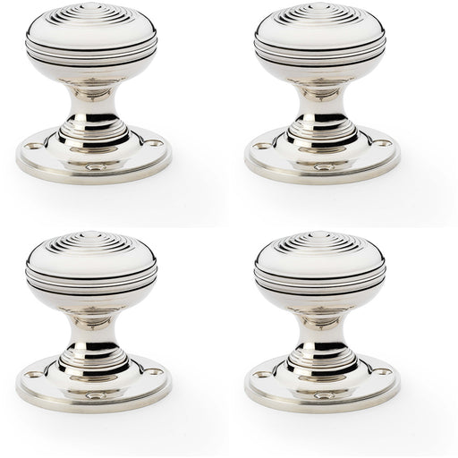 4x SOLID BRASS Classic Ringed Mortice Door Knob Polished Nickel 50mm Diameter