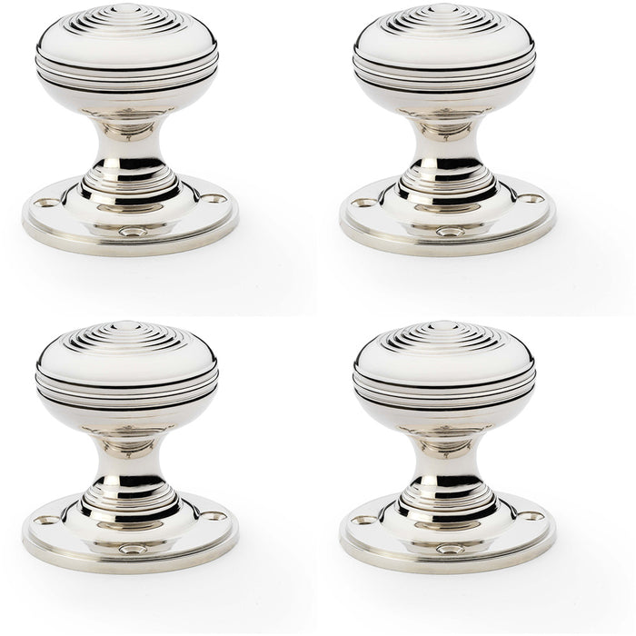 4x SOLID BRASS Classic Ringed Mortice Door Knob Polished Nickel 50mm Diameter