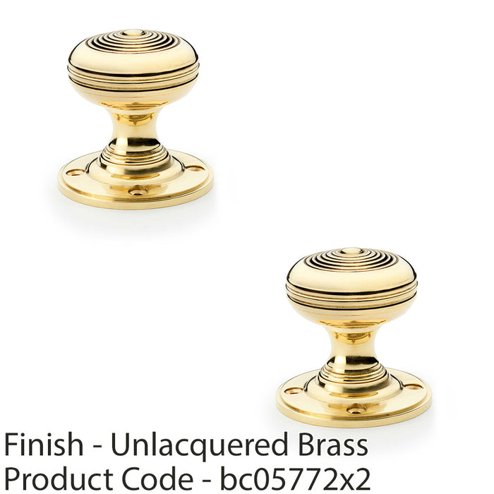 2 PACK SOLID BRASS Classic Ringed Mortice Door Knob Polished Brass 50mm Diameter 1