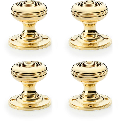 4 PACK SOLID BRASS Classic Ringed Mortice Door Knob Polished Brass 50mm Diameter