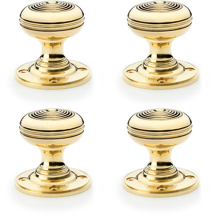 4 PACK SOLID BRASS Classic Ringed Mortice Door Knob Polished Brass 50mm Diameter