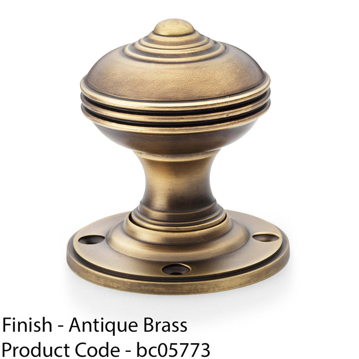 SOLID BRASS Classic Reeded Mortice Door Knob - Antique Brass 50mm Diameter 1