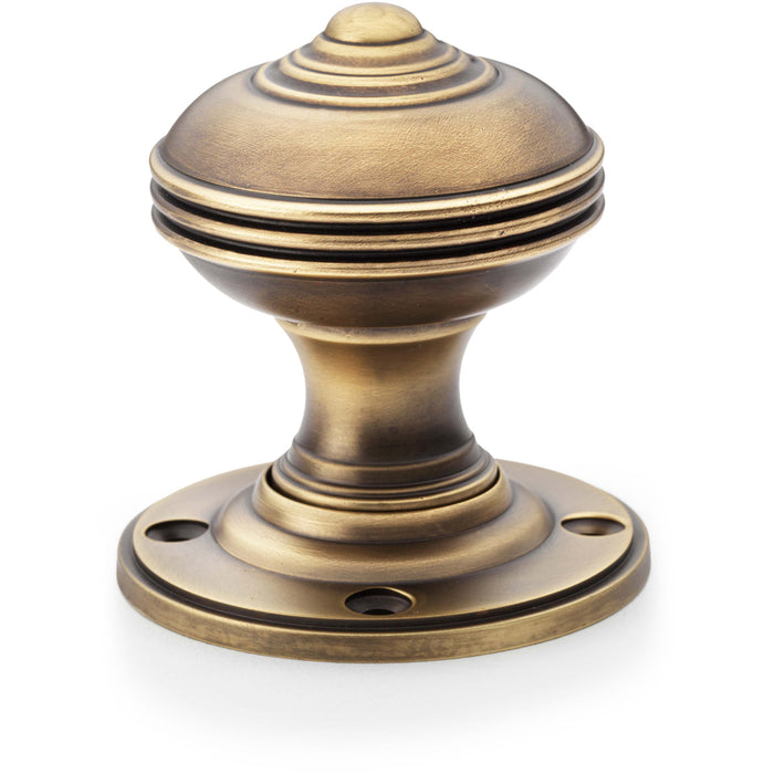 SOLID BRASS Classic Reeded Mortice Door Knob - Antique Brass 50mm Diameter