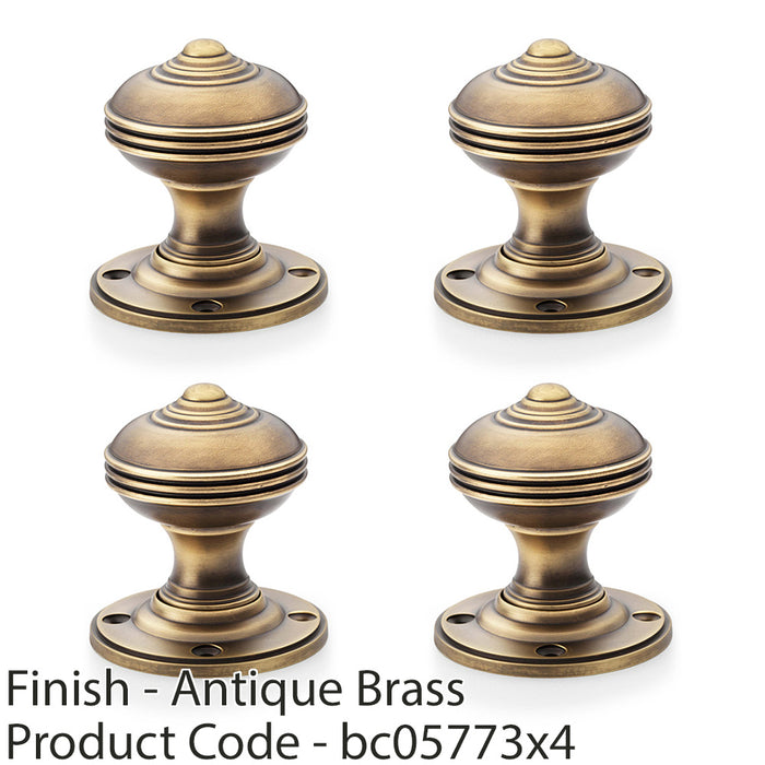 4 PACK SOLID BRASS Classic Reeded Mortice Door Knob Antique Brass 50mm Diameter 1