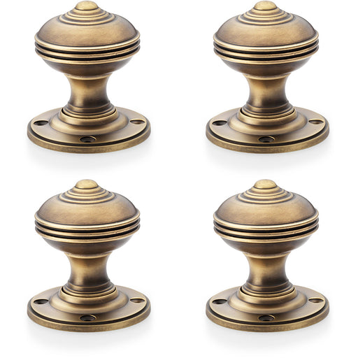 4 PACK SOLID BRASS Classic Reeded Mortice Door Knob Antique Brass 50mm Diameter