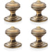 4 PACK SOLID BRASS Classic Reeded Mortice Door Knob Antique Brass 50mm Diameter