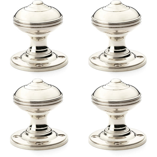 4x SOLID BRASS Classic Reeded Mortice Door Knob Polished Nickel 50mm Diameter