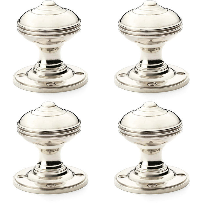 4x SOLID BRASS Classic Reeded Mortice Door Knob Polished Nickel 50mm Diameter