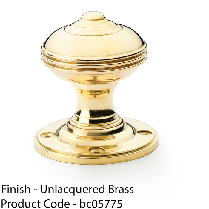 SOLID BRASS Classic Reeded Mortice Door Knob - Polished Brass 50mm Diameter 1