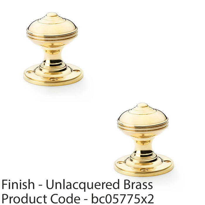 2 PACK SOLID BRASS Classic Reeded Mortice Door Knob Polished Brass 50mm Diameter 1