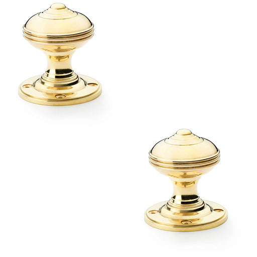 2 PACK SOLID BRASS Classic Reeded Mortice Door Knob Polished Brass 50mm Diameter