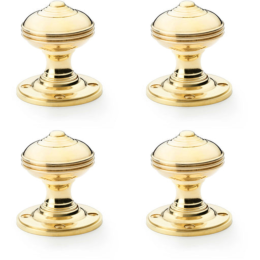 4 PACK SOLID BRASS Classic Reeded Mortice Door Knob Polished Brass 50mm Diameter