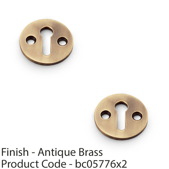 2 PACK Round Standard Lock Profile Escutcheon Antique Brass Door Key Plate 1