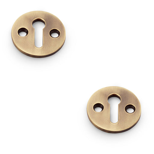 2 PACK Round Standard Lock Profile Escutcheon Antique Brass Door Key Plate