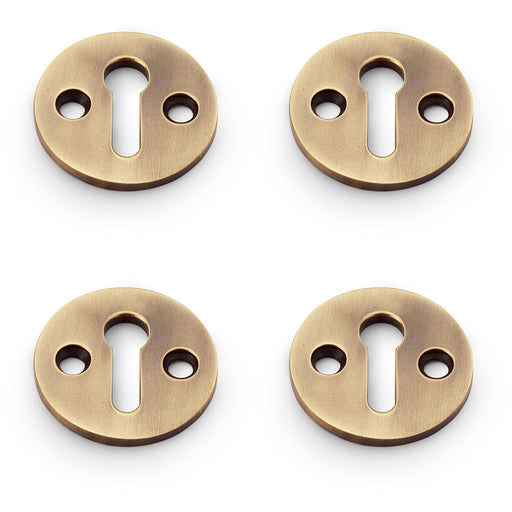 4 PACK Round Standard Lock Profile Escutcheon Antique Brass Door Key Plate