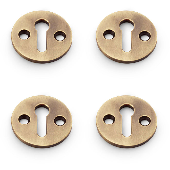 4 PACK Round Standard Lock Profile Escutcheon Antique Brass Door Key Plate