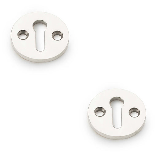 2 PACK Round Standard Lock Profile Escutcheon Polished Nickel Door Key Plate