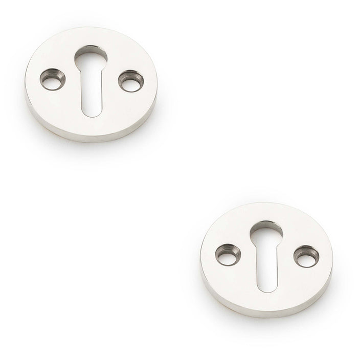 2 PACK Round Standard Lock Profile Escutcheon Polished Nickel Door Key Plate