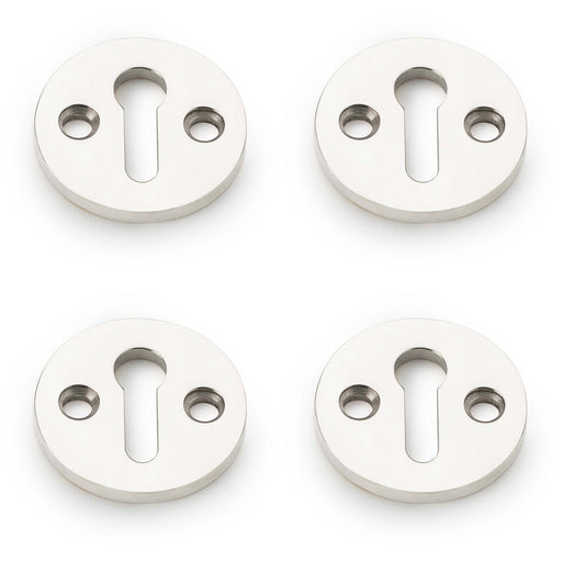 4 PACK Round Standard Lock Profile Escutcheon Polished Nickel Door Key Plate