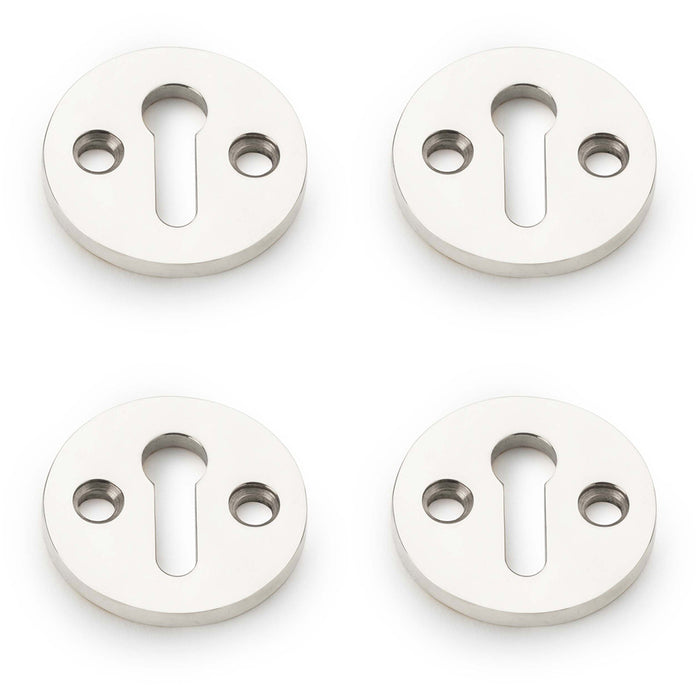 4 PACK Round Standard Lock Profile Escutcheon Polished Nickel Door Key Plate