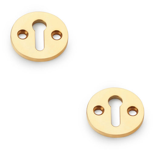 2 PACK Round Standard Lock Profile Escutcheon Unlaquered Brass Door Key Plate