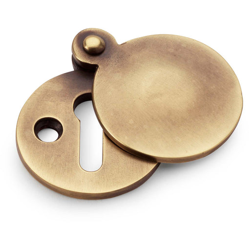 Round Standard Lock Profile Escutcheon & Smooth Swing Cover - Antique Brass