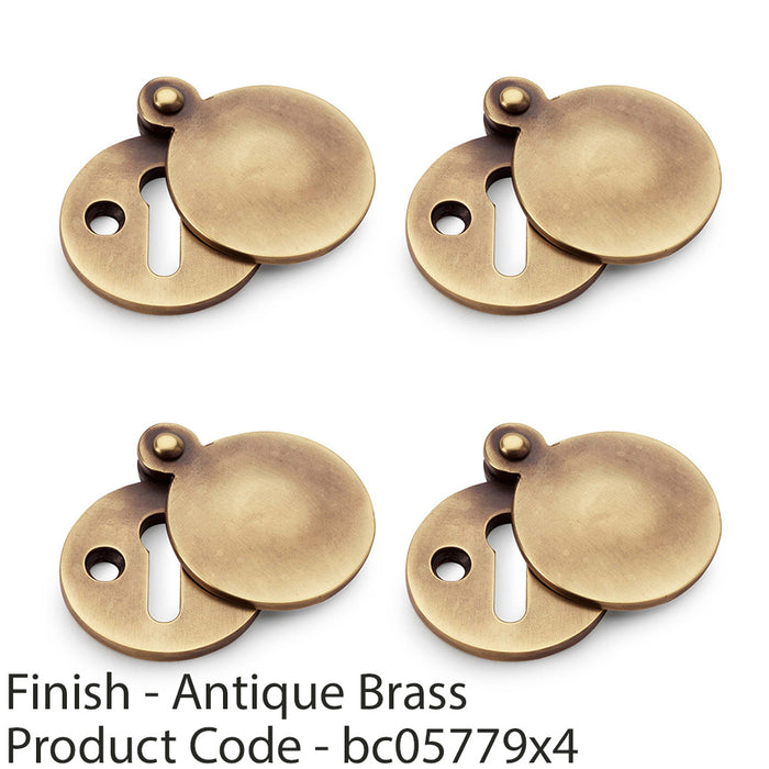 4 PACK Round Standard Lock Profile Escutcheon & Smooth Swing Cover Antique Brass 1