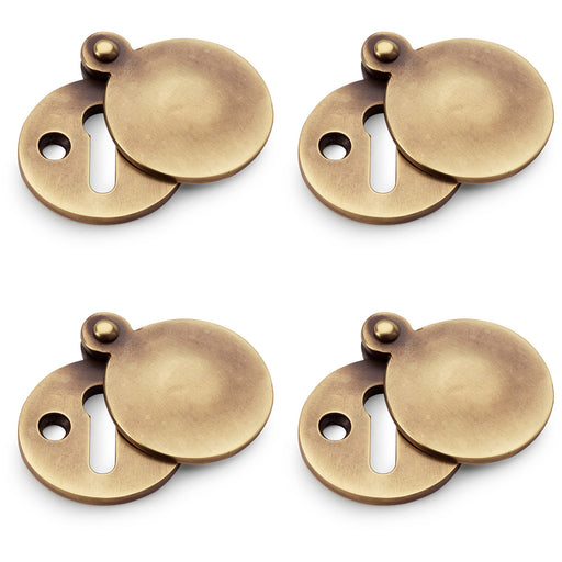 4 PACK Round Standard Lock Profile Escutcheon & Smooth Swing Cover Antique Brass