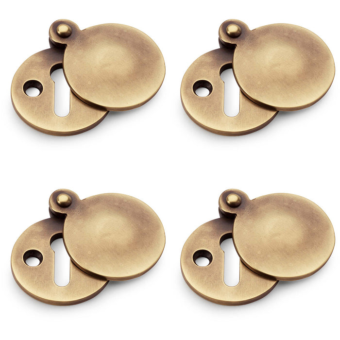 4 PACK Round Standard Lock Profile Escutcheon & Smooth Swing Cover Antique Brass