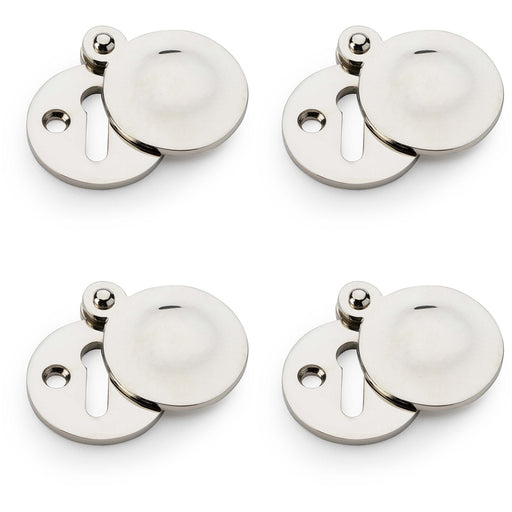 4 PACK Round Standard Lock Profile Escutche& Smooth Swing Cover Polished Nickel