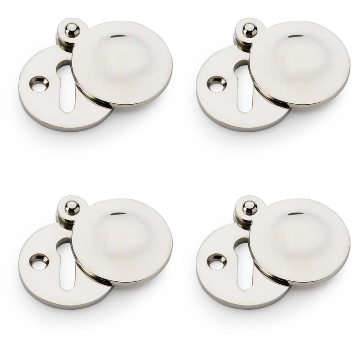 4 PACK Round Standard Lock Profile Escutche& Smooth Swing Cover Polished Nickel