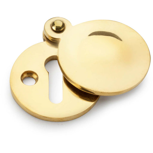 Round Standard Lock Profile Escutcheon & Smooth Swing Cover - Unlaquered Brass