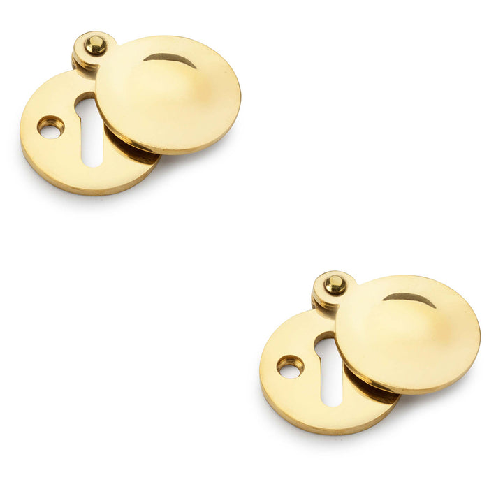 2 PACK Round Standard Lock Profile Escutcheon & Smooth Swing Cover Brass