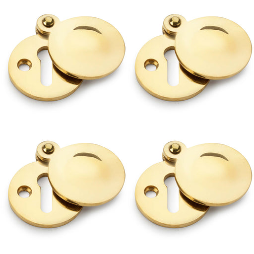 4 PACK Round Standard Lock Profile Escutche& Smooth Swing Cover Unlaquered Brass