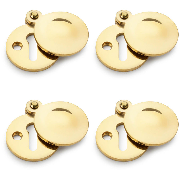 4 PACK Round Standard Lock Profile Escutche& Smooth Swing Cover Unlaquered Brass