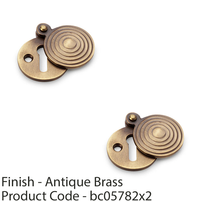 2 PACK Round Standard Lock Profile Escutcheon & Ringed Swing Cover Antique Brass 1