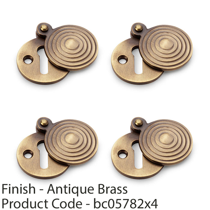 4 PACK Round Standard Lock Profile Escutcheon & Ringed Swing Cover Antique Brass 1