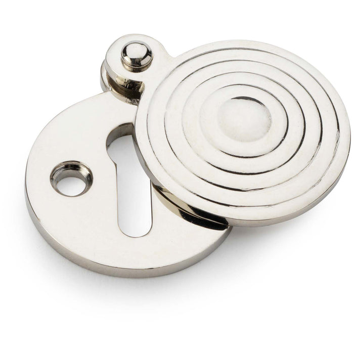 Round Standard Lock Profile Escutcheon & Ringed Swing Cover - Polished Nickel