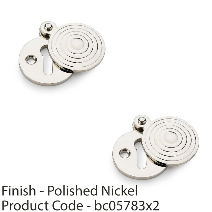 2 PACK Round Standard Lock Profile Escutche& Ringed Swing Cover Polished Nickel 1