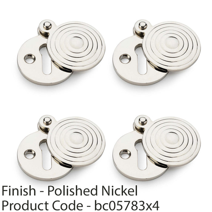 4 PACK Round Standard Lock Profile Escutche& Ringed Swing Cover Polished Nickel 1