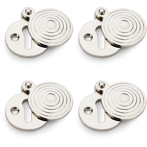 4 PACK Round Standard Lock Profile Escutche& Ringed Swing Cover Polished Nickel