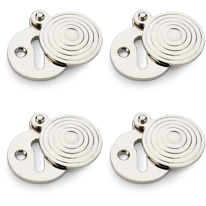 4 PACK Round Standard Lock Profile Escutche& Ringed Swing Cover Polished Nickel