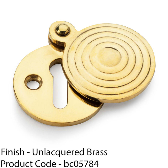 Round Standard Lock Profile Escutcheon & Ringed Swing Cover - Unlaquered Brass 1