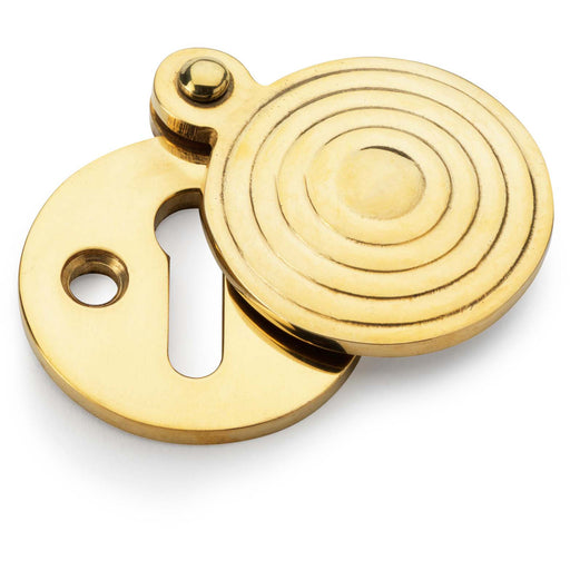 Round Standard Lock Profile Escutcheon & Ringed Swing Cover - Unlaquered Brass