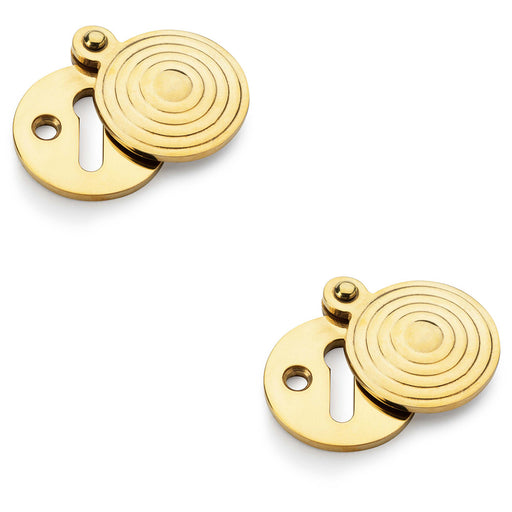 2 PACK Round Standard Lock Profile Escutcheon & Ringed Swing Cover Brass