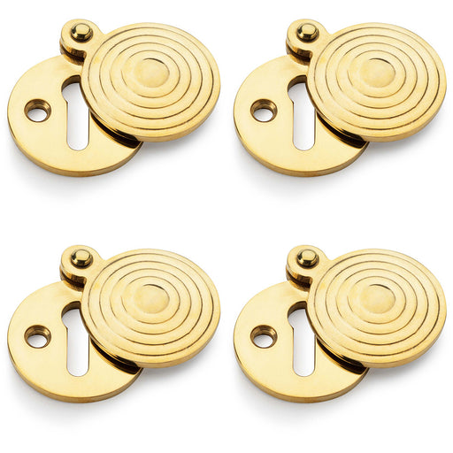 4 PACK Round Standard Lock Profile Escutche& Ringed Swing Cover Unlaquered Brass